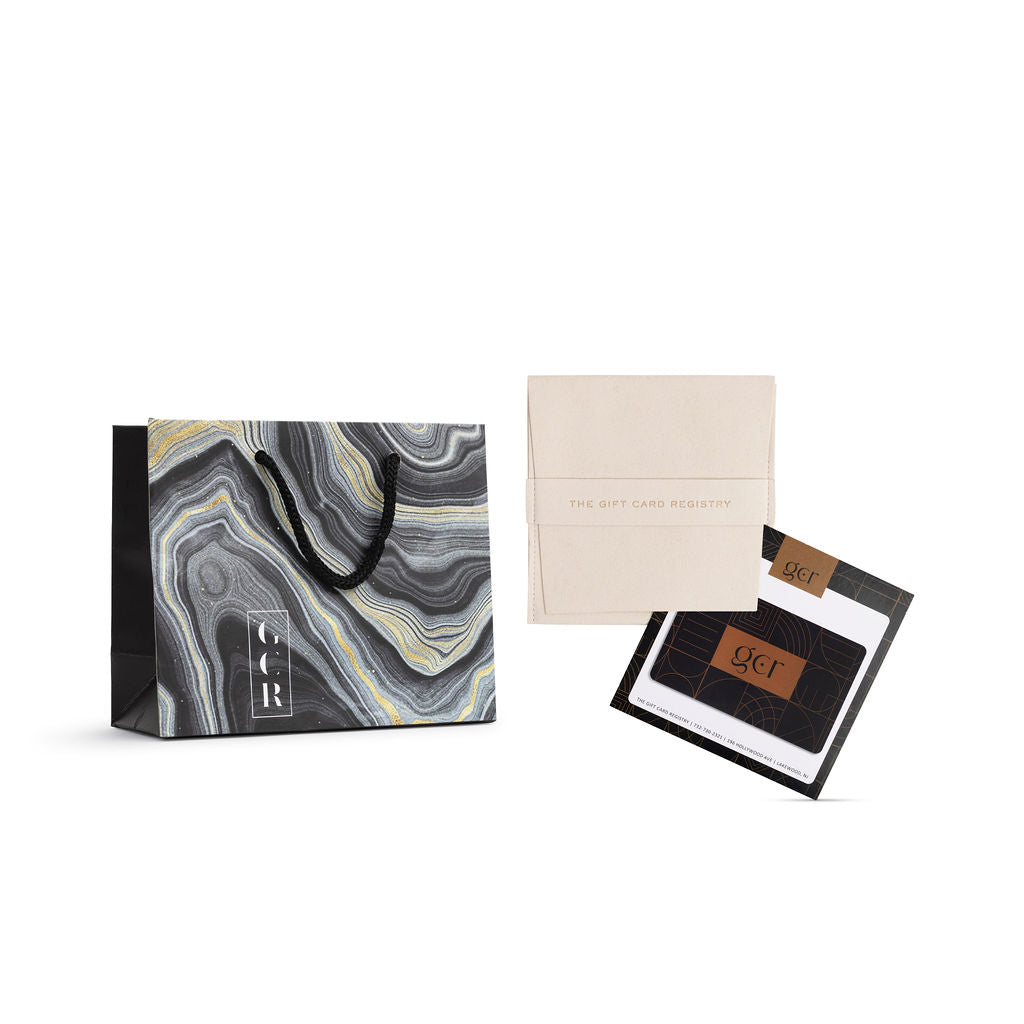 Gift Card Registry card in a cream suede pocket