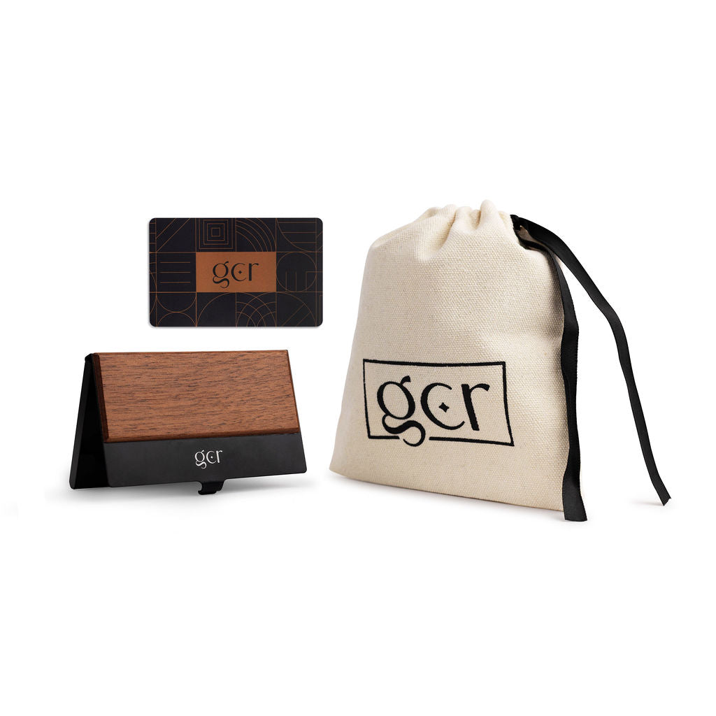 Gift Card Registry card in a wooden tin case